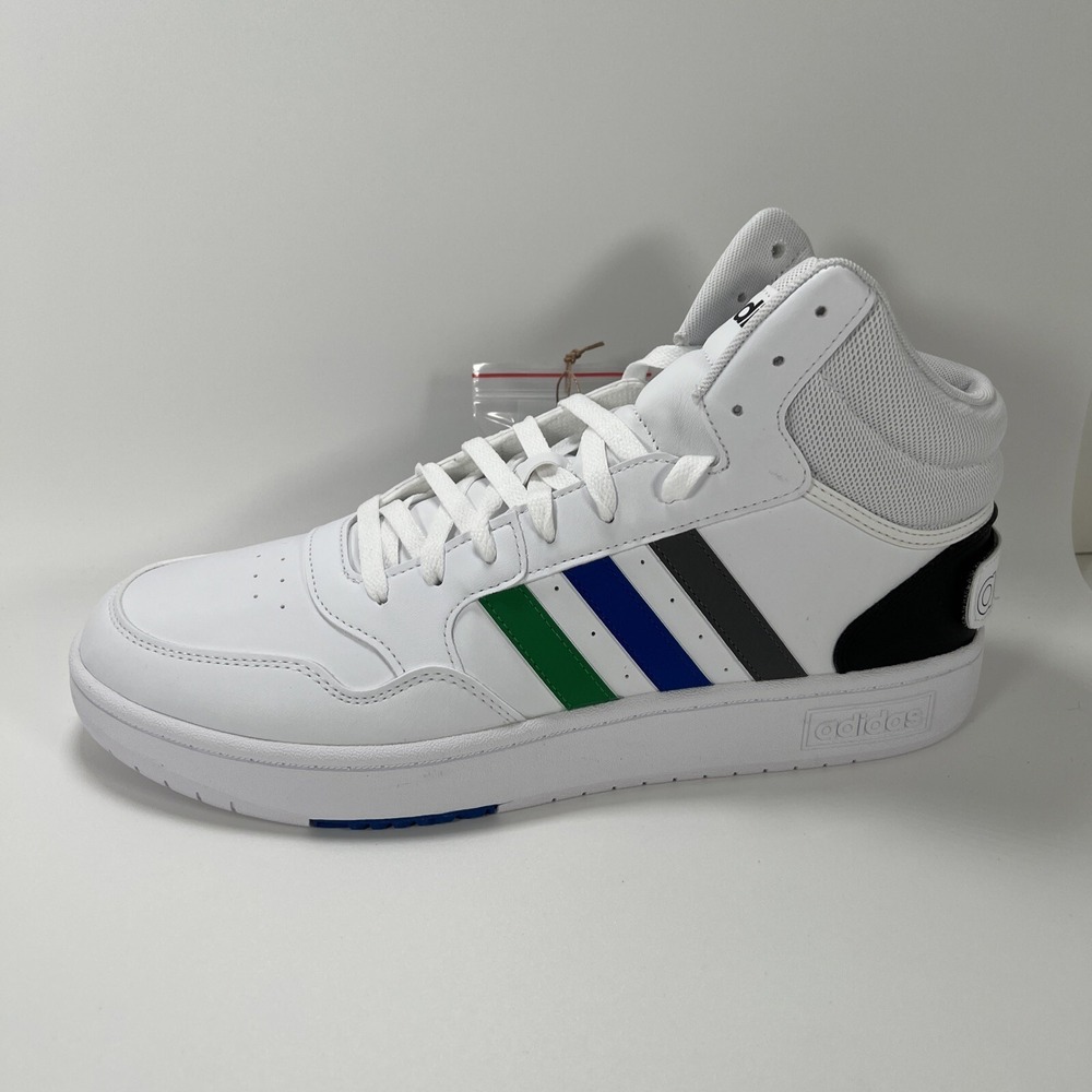 NEW adidas Men's 11.5‎ Hoops 3.0 Mid Basketball Shoe White/Green/Team Royal Blue - Picture 15 of 16